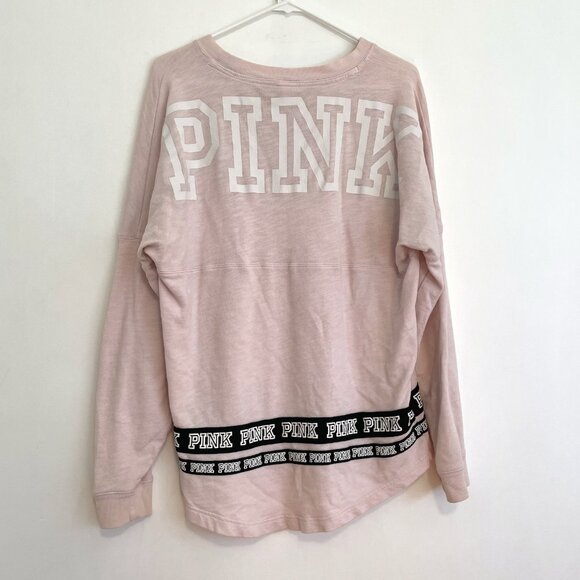 VS PINK VICTORIAS SECRET Varsity Crew Baby Pink Double Sided Crewneck Sweatshirt - Picture 4 of 16